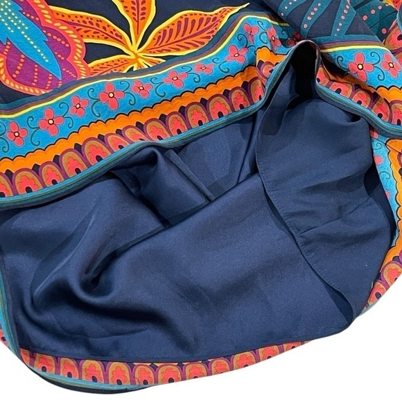 Trina Turk Global Silk Caftan Dress Womens Extra Small Navy Floral Tropical $398 - Picture 9 of 15